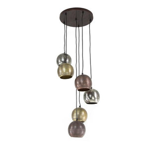 Hanglamp 6x bol getrapt metal print / Mat nikkel mix color