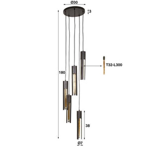 Hanglamp 5L getrapt tube / Artic zwart
