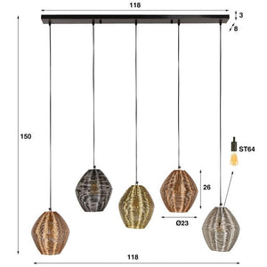 Hanglamp 5L web mix / Mat nikkel mix color
