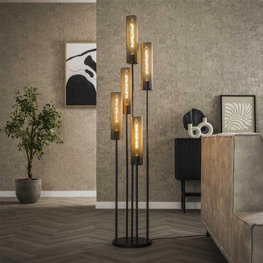 Vloerlamp 5L getrapt tube mesh / Artic zwart (Magazijn sale)