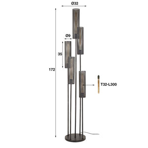 Vloerlamp 5L getrapt tube mesh / Artic zwart