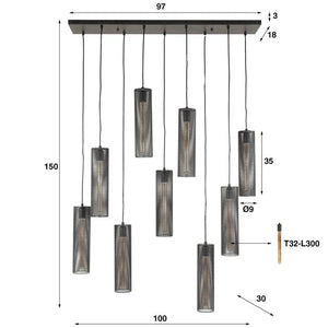 Hanglamp 5+4 tube mesh / Artic zwart (Magazijn sale)