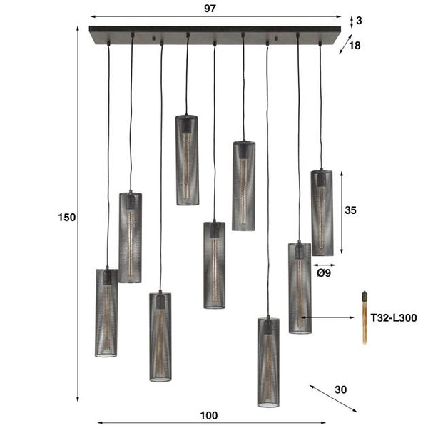 Hanglamp 5+4 tube mesh / Artic zwart (Magazijn sale)