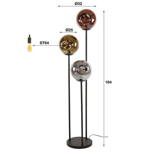 Vloerlamp 3x Ø25 stellar / Artic zwart