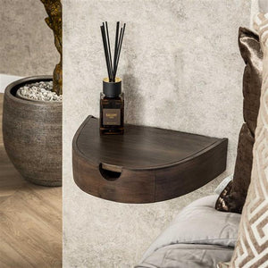 Nachtkastje 1L halfrond zwevend / Massief acacia glaze brown