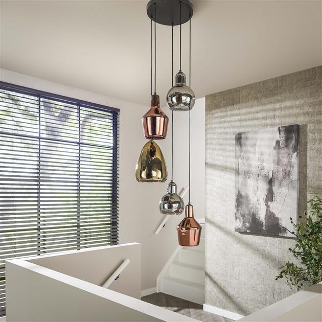 Hanglamp 5L getrapt mix glass tricolore / Artic zwart