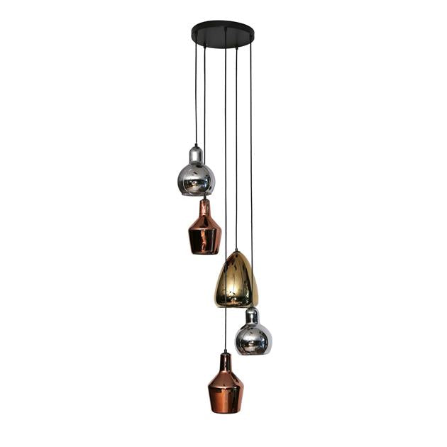 Hanglamp 5L getrapt mix glass tricolore / Artic zwart