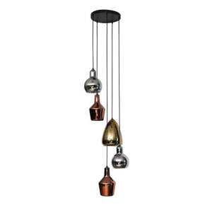 Hanglamp 5L getrapt mix glass tricolore / Artic zwart