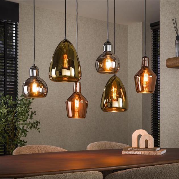Hanglamp 3+3  mix glass tricolore / Artic zwart