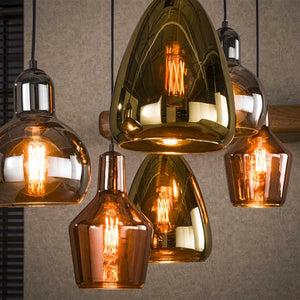 Hanglamp 3+3  mix glass tricolore / Artic zwart
