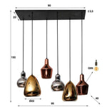 Hanglamp 3+3  mix glass tricolore / Artic zwart