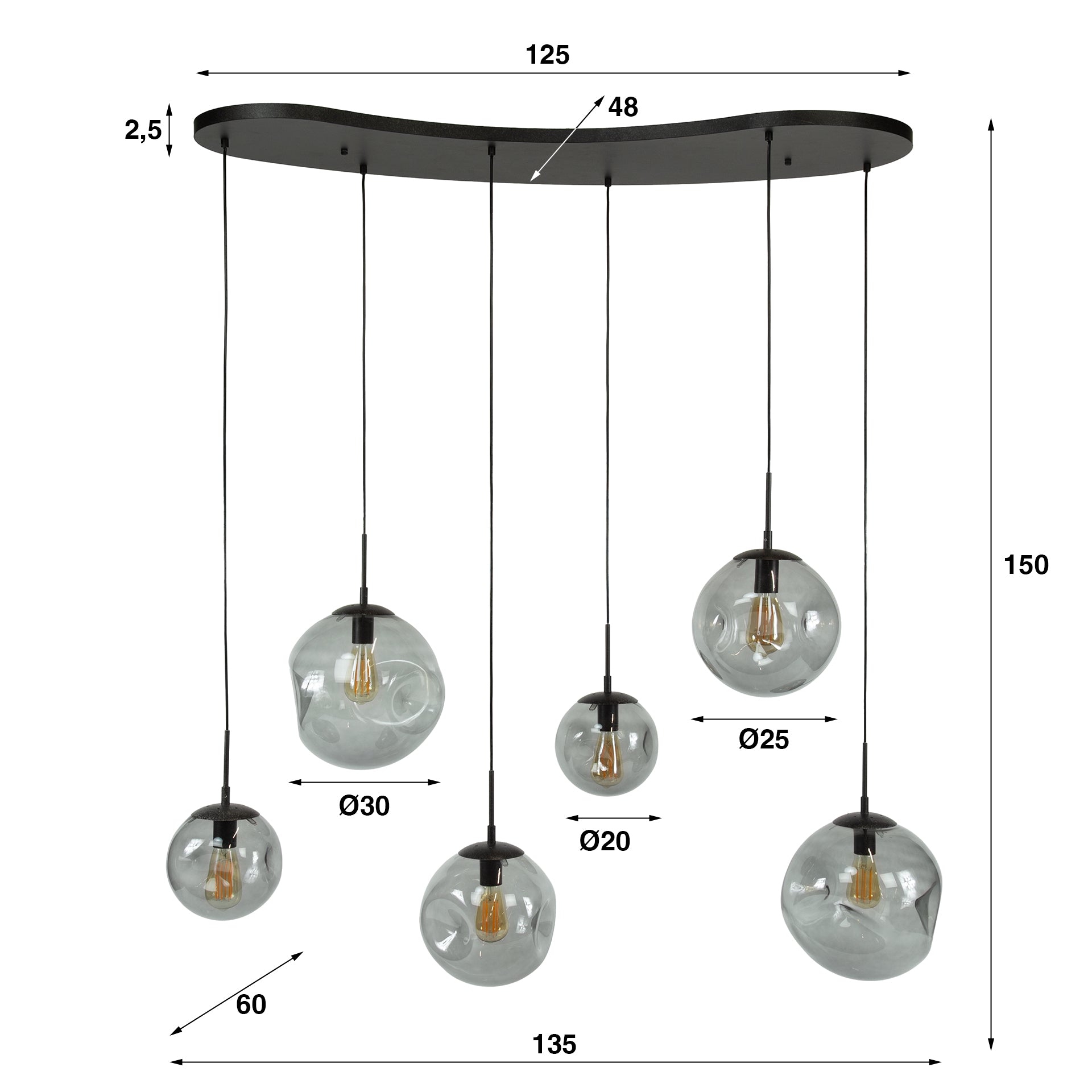 Hanglamp 6L stellar black series / Artic zwart