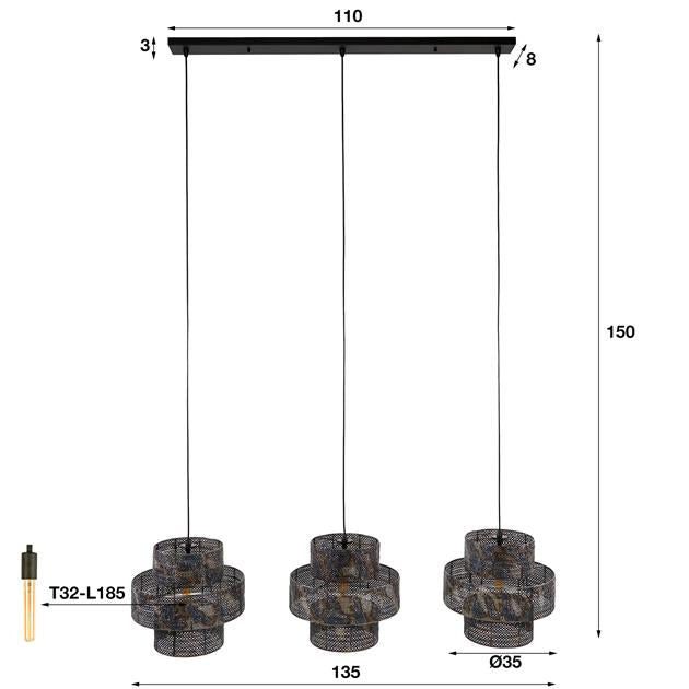 Hanglamp 3L lantern / Zwart bruin