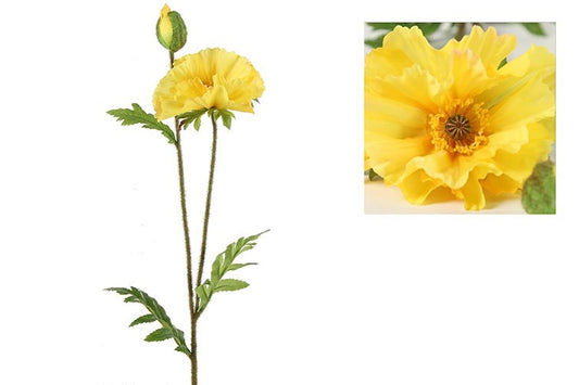 Kunstbloem papaver vere- Kleur geel - 64 cm hoog