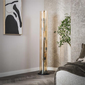 Vloerlamp 5L tube amber glas / Artic zwart (Magazijn sale)