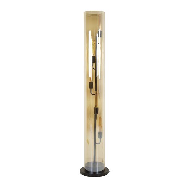 Vloerlamp 5L tube amber glas / Artic zwart (Magazijn sale)