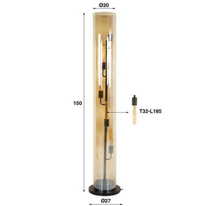 Vloerlamp 5L tube amber glas / Artic zwart (Magazijn sale)