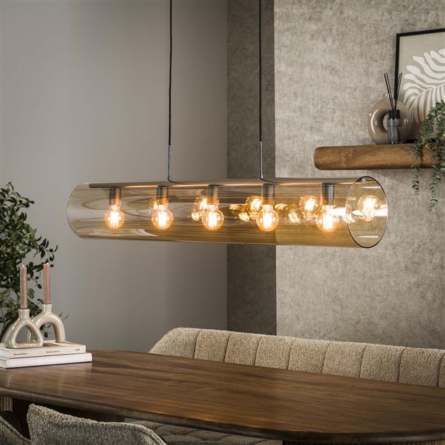 Hanglamp 5L tube amber glas / Artic zwart (Magazijn sale)