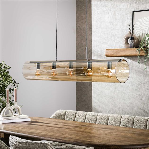 Hanglamp 5L tube amber glas / Artic zwart (Magazijn sale)