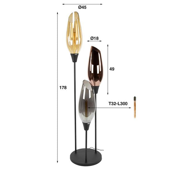 Vloerlamp cocoon XL mix glass / Zwart