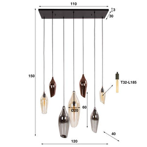 Hanglamp 4+3 cocoon mix glass / Zwart