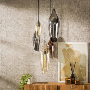 Hanglamp 5L getrapt cocoon mix glass / Zwart
