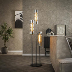 Vloerlamp 3L getrapt cylinder glas / Artic zwart
