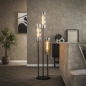 Vloerlamp 3L getrapt cylinder glas / Artic zwart