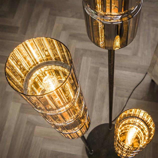 Vloerlamp 3L getrapt cylinder glas / Artic zwart