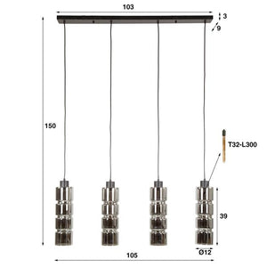 Hanglamp 4L cylinder glas / Artic zwart