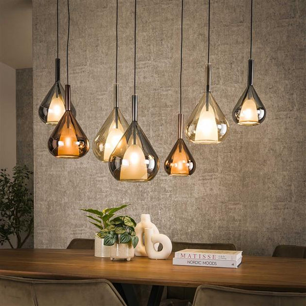 Hanglamp 4+3 wings mix glass / Zwart