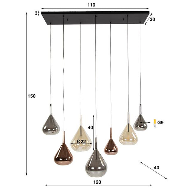 Hanglamp 4+3 wings mix glass / Zwart