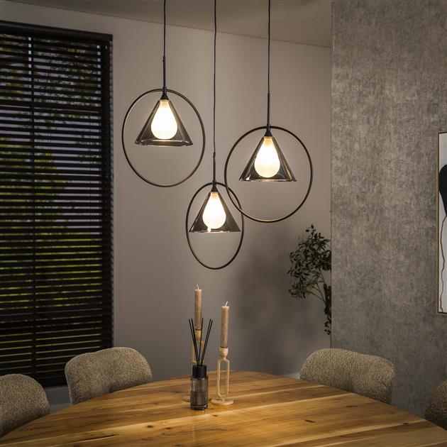 Hanglamp 3L ring getrapt tapse kap / Smoke grey glas (Magazijn sale)