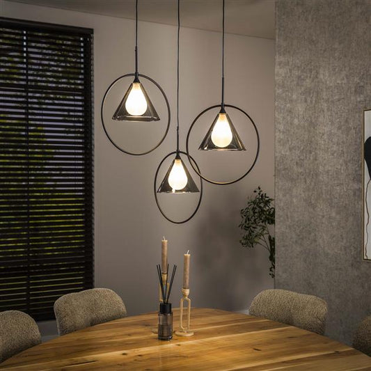 Hanglamp 3L ring getrapt tapse kap / Smoke grey glas (Magazijn sale)