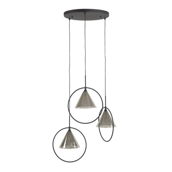 Hanglamp 3L ring getrapt tapse kap / Smoke grey glas (Magazijn sale)