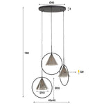 Hanglamp 3L ring getrapt tapse kap / Smoke grey glas (Magazijn sale)
