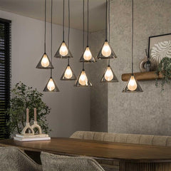 Hanglamp 5+4 tapse kap glas / Smoke grey glas (Magazijn sale)