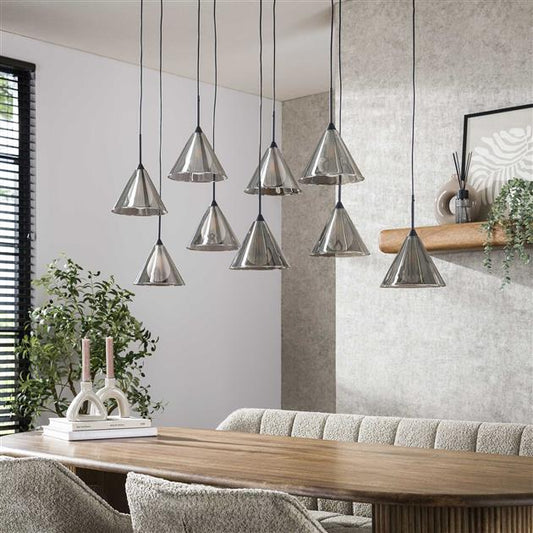 Hanglamp 5+4 tapse kap glas / Smoke grey glas (Magazijn sale)