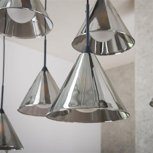 Hanglamp 5+4 tapse kap glas / Smoke grey glas (Magazijn sale)