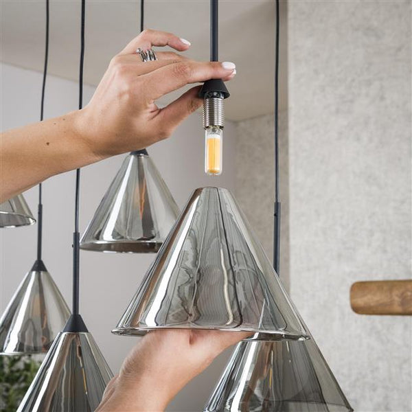 Hanglamp 5+4 tapse kap glas / Smoke grey glas (Magazijn sale)