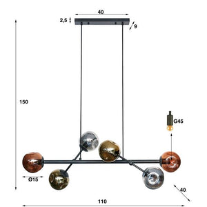 Hanglamp 6L molecule mix glass / Artic zwart (Magazijn sale)