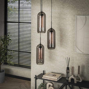 Hanglamp 3L getrapt smoke glas-geperforeerd staal / Artic zwart (Magazijn sale)