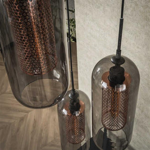 Hanglamp 3L getrapt smoke glas-geperforeerd staal / Artic zwart (Magazijn sale)