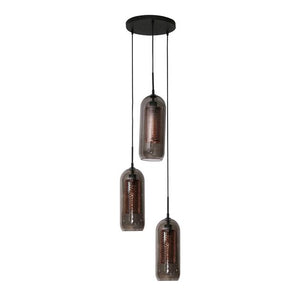 Hanglamp 3L getrapt smoke glas-geperforeerd staal / Artic zwart (Magazijn sale)