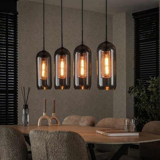 Hanglamp 4L smoke glas-geperforeerd staal / Artic zwart (Magazijn sale)