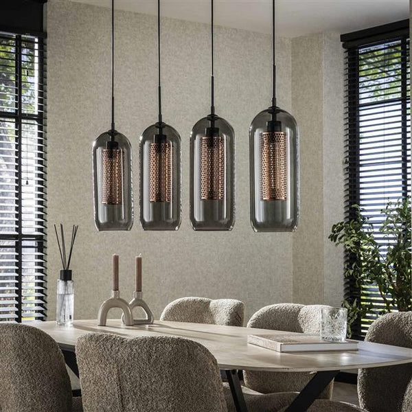 Hanglamp 4L smoke glas-geperforeerd staal / Artic zwart (Magazijn sale)