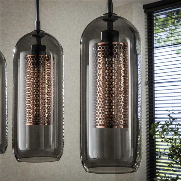 Hanglamp 4L smoke glas-geperforeerd staal / Artic zwart (Magazijn sale)