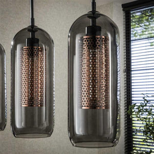 Hanglamp 4L smoke glas-geperforeerd staal / Artic zwart (Magazijn sale)