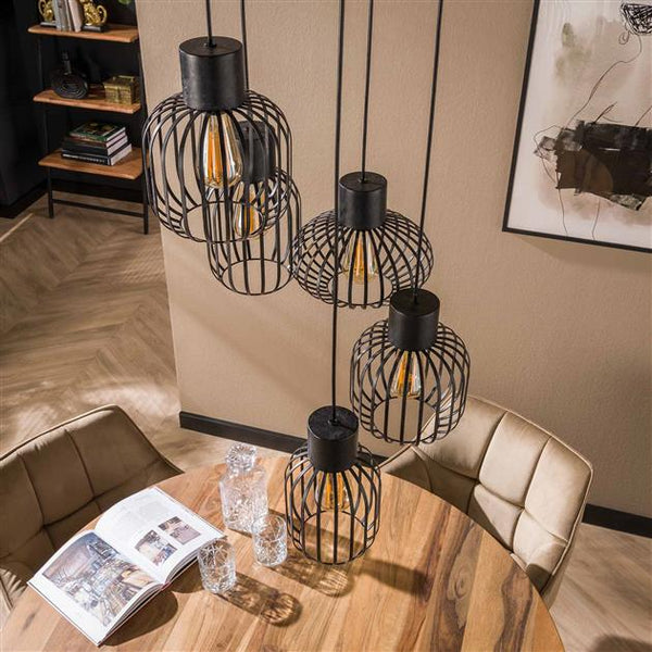Hanglamp 5L  getrapt mix metal / Charcoal