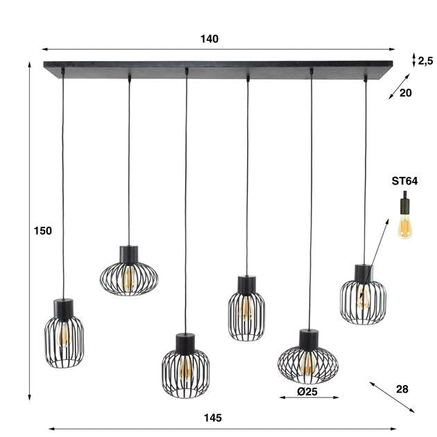 Hanglamp 3+3 mix metal / Charcoal